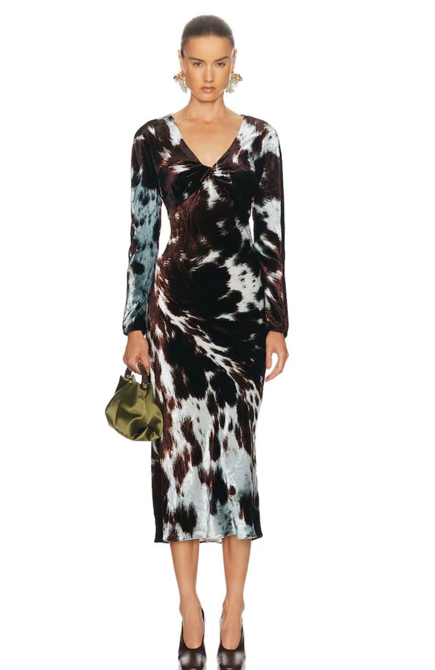 Dries Van Noten Duska Midi Dress in Brown 36 US 4